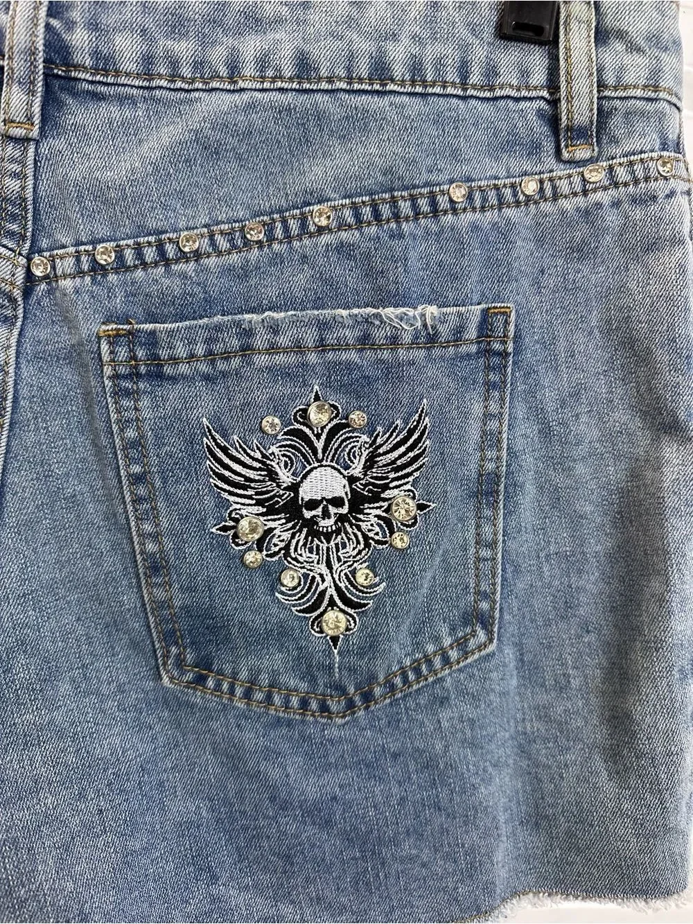Hot Topic Light Blue Distressed Denim Shorts with Stud Accents